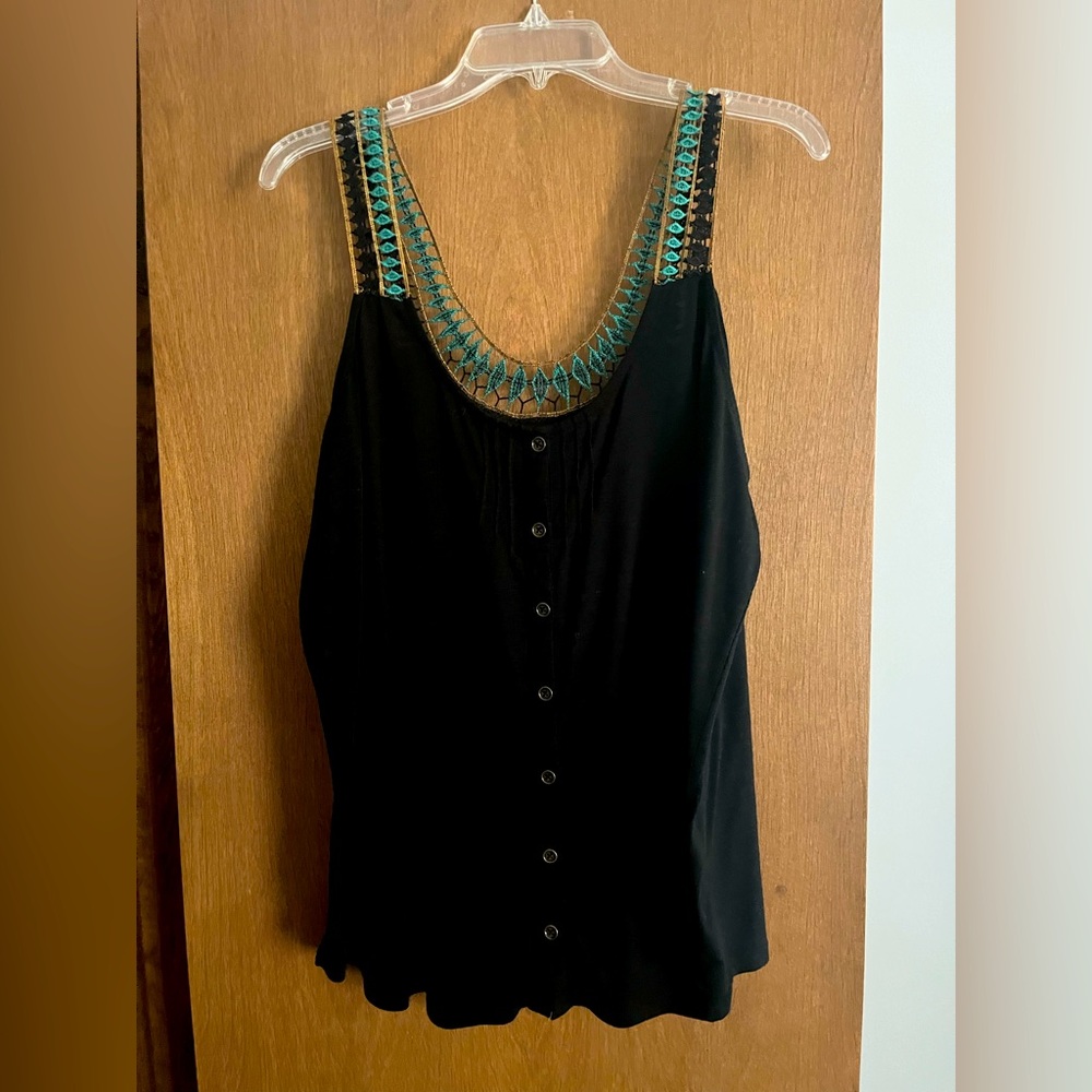 Maurice’s - black button down tank top with patterned straps and back - Size 2x